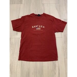 Vintage Gant Shirt Mens L Logo Burgundy Cotton 90s (B425)